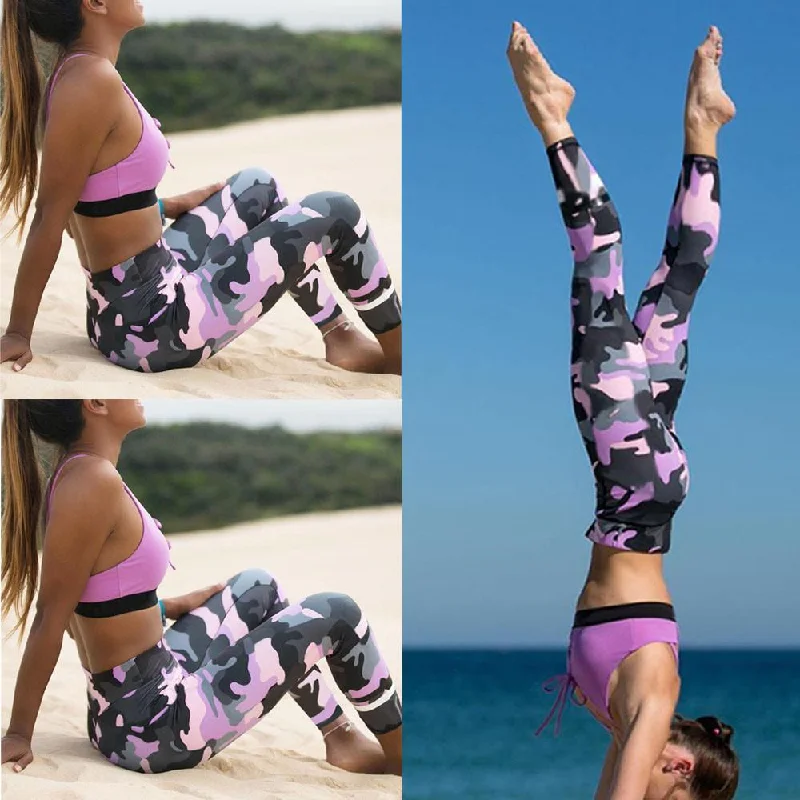 Women Pink Camouflage Yoga Leggings Casual Black Leggings