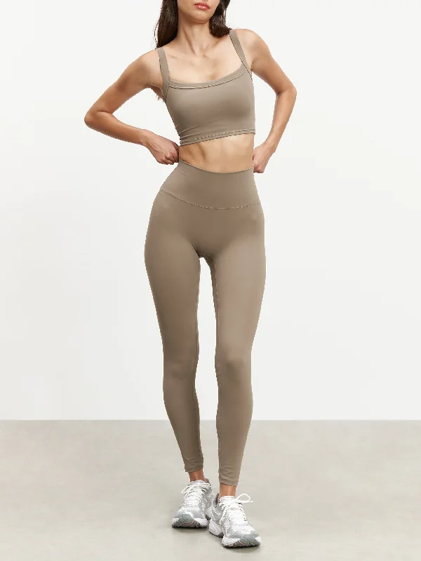 Womens Active Legging in Taupe Trendy Side-Pocket Leggings