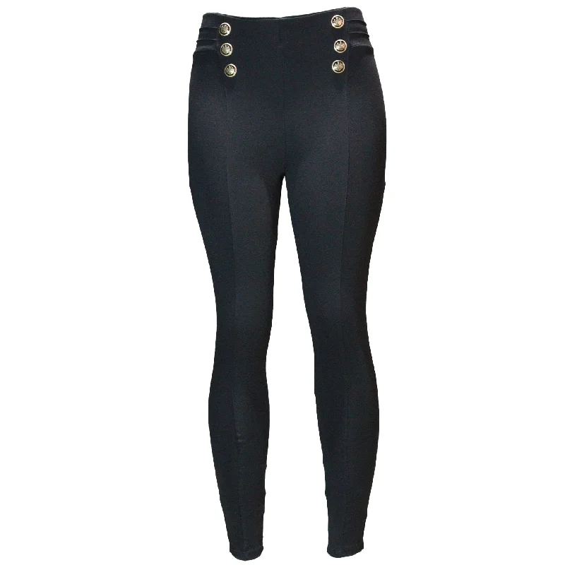 Black Leggings With Buttons Trendy Cold Weather Tights