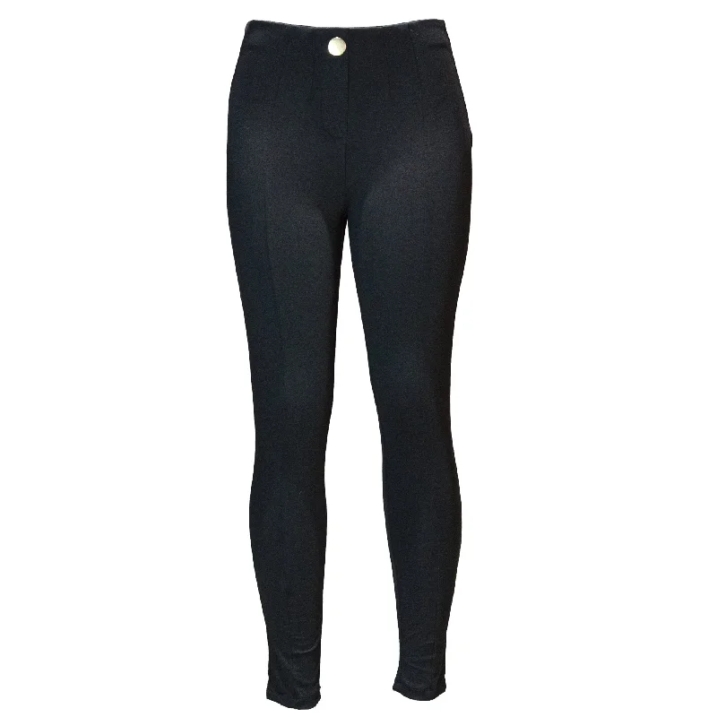 Black Single Button Dart Ponte Legging Comfortable Zip-Up Leggings