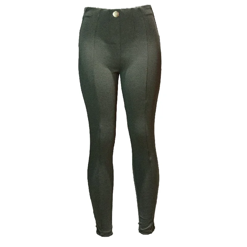 Olive Single Button Dart Ponte Legging Elegant Textured Leggings