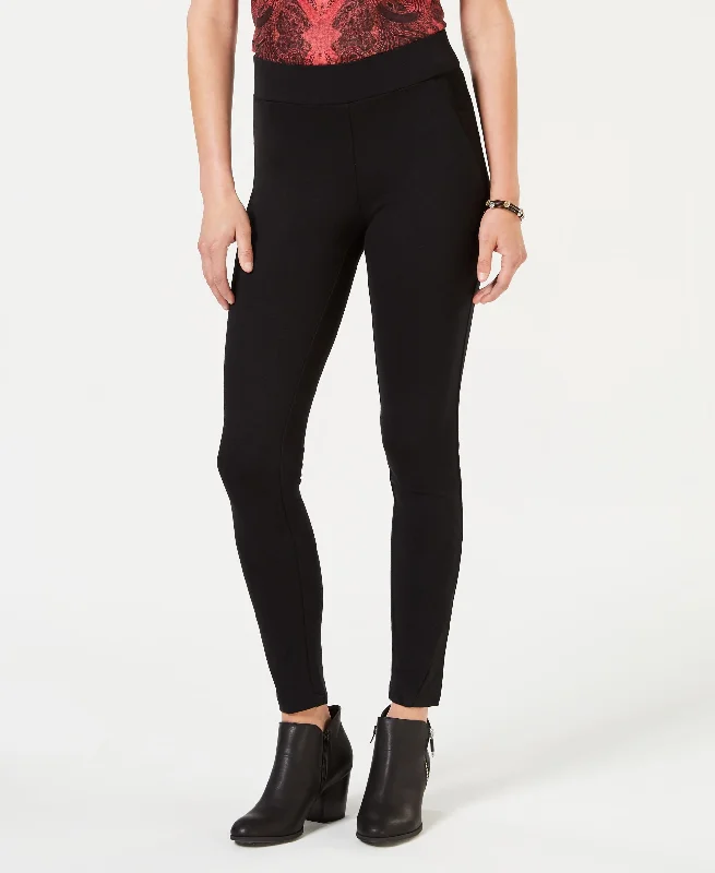 Faux-Suede-Trimmed Leggings Fashionable High-Rise Leggings