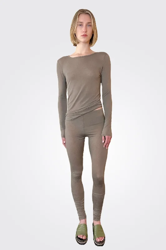 Jersey Leggings - Clay Comfortable Slip-On Compression Leggings