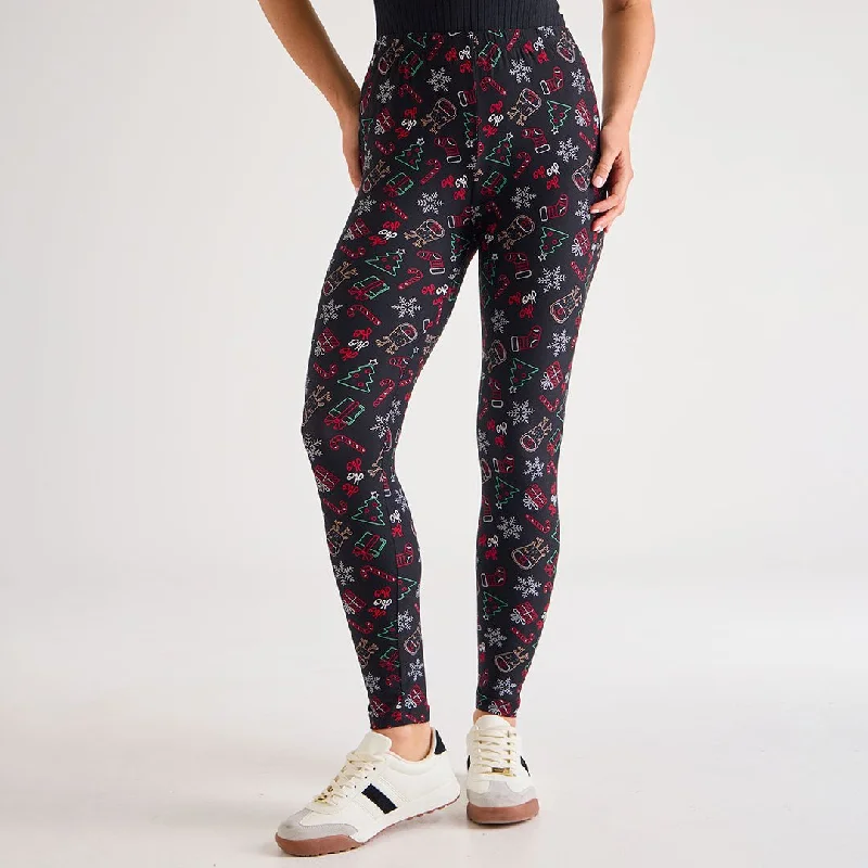 Ladies Festive Christmas Leggings Comfortable Capri-Length Leggings