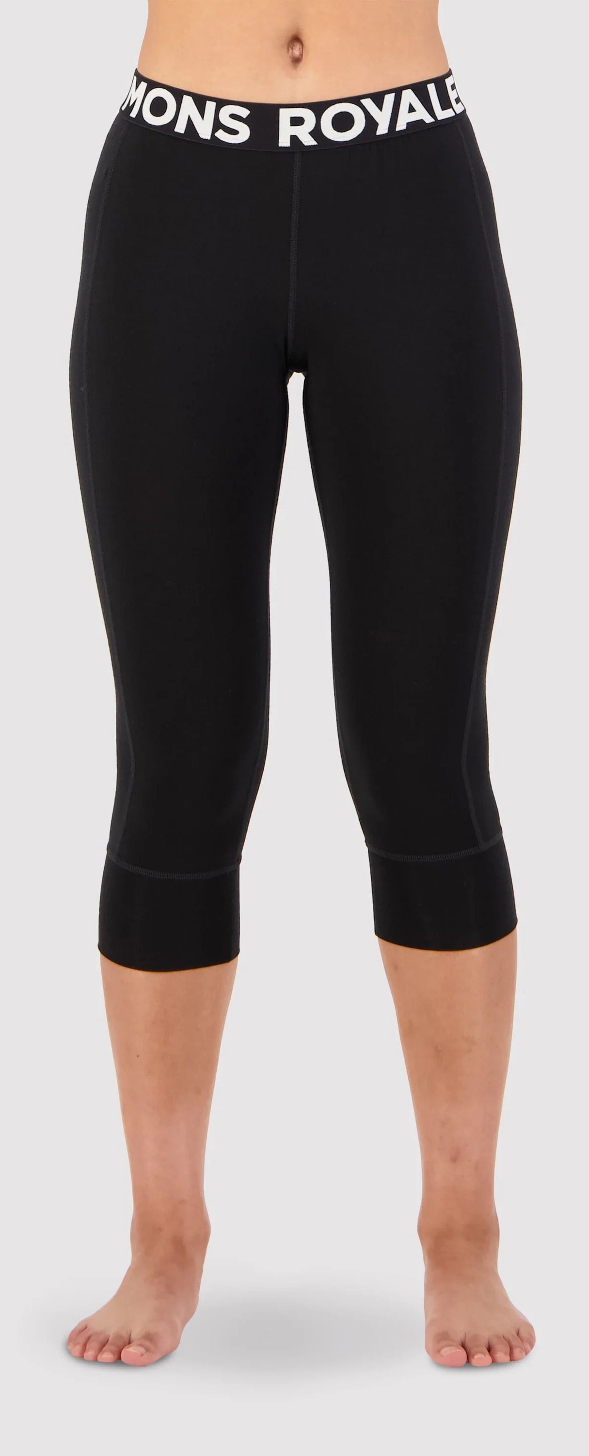 Mons Royale Cascade Flex 200 3/4 Legging Womens Logo Black Elegant Full-Body Leggings