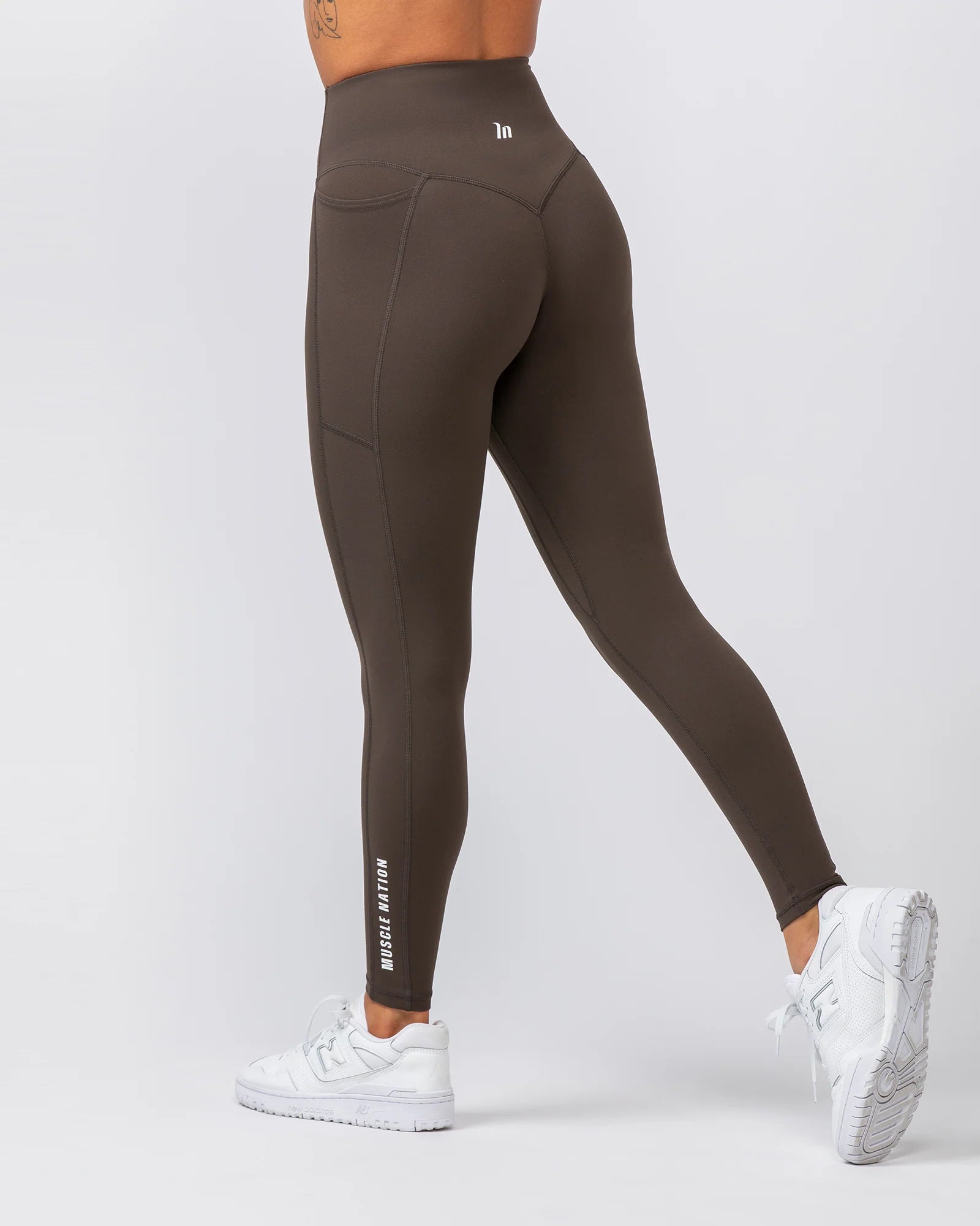 Muscle Nation | Agility Aura Pocket Ankle Length Leggings - Deep Brown Fashionable Stretchy Fit Leggings