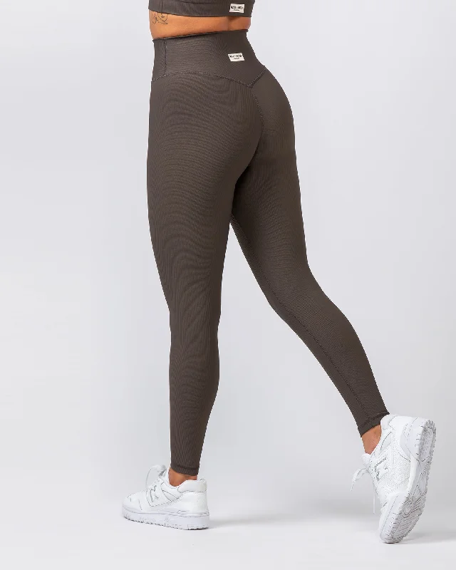 Muscle Nation | Zero Rise Rib Ankle Length Leggings - Deep Brown Stylish Colorful Activewear Leggings