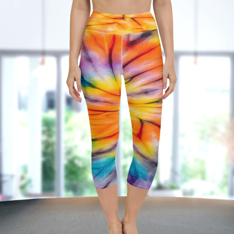 Vibrant Tie Dye Yoga Capri Leggings, Fitness Capri Leggings, lioness-love Comfortable Plus Size Leggings