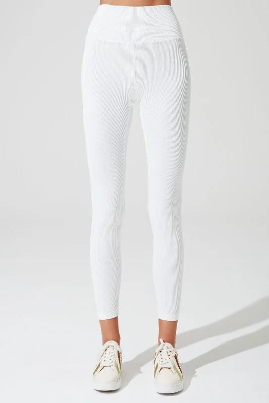 7/8 High Waist Ribbed Legging - White Stylish Everyday Leggings