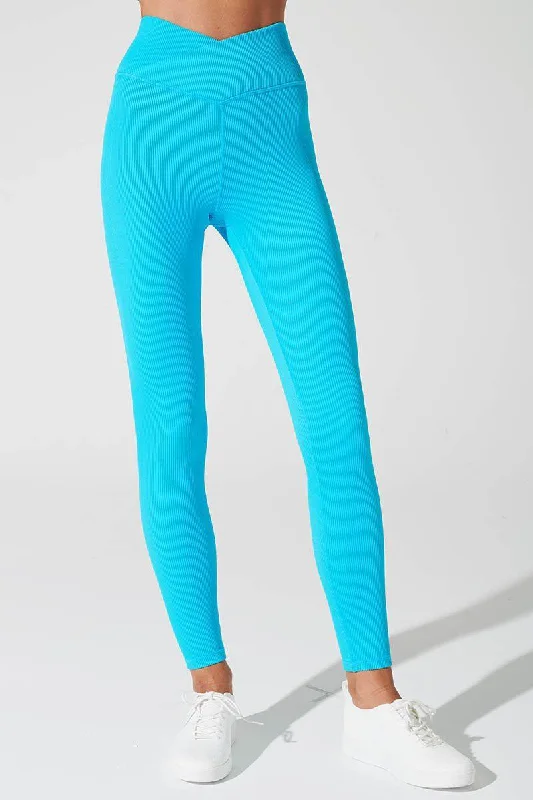 Bondi V Ribbed Legging - Pacific Blue Chic Printed Yoga Pants