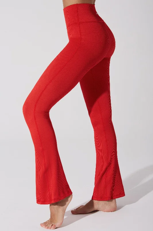 Evana Flare Ribbed Legging - Savvy Red Fashionable Solid Color Tights