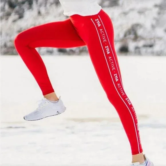 New Zyia Active Red Logo Stripe Light N Tight Hi-Rise Leggings  Size 2 MSP$72 Stylish Printed Sport Leggings