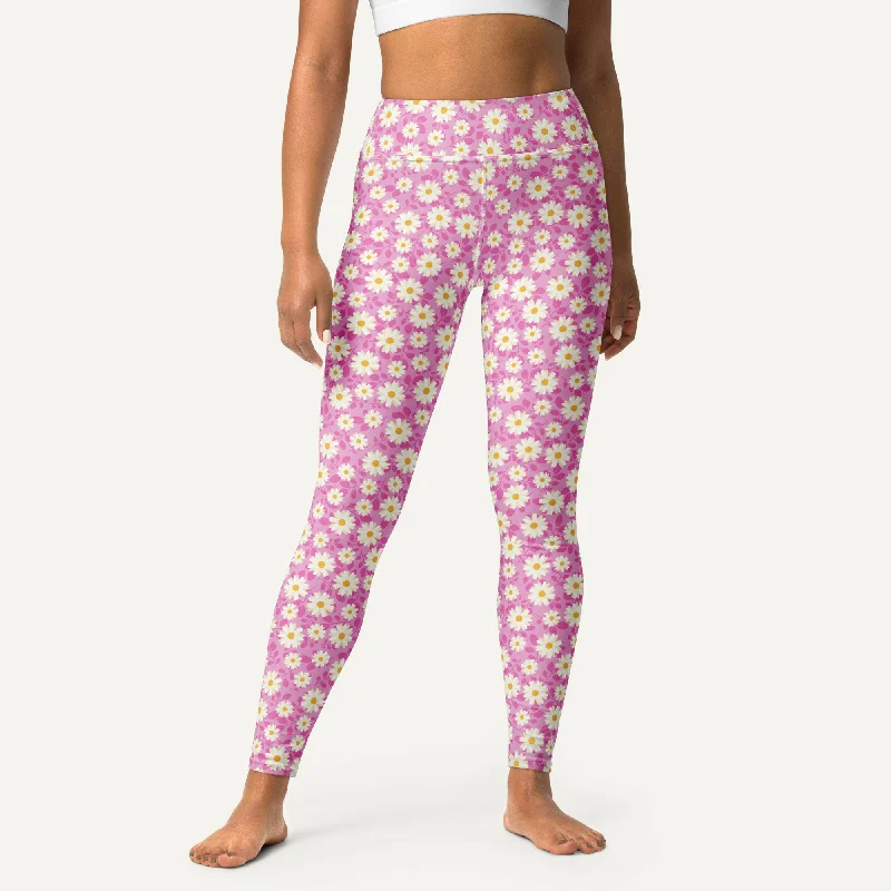 Summer Daisies Pink High-Waisted Leggings Stylish Camo Print Leggings