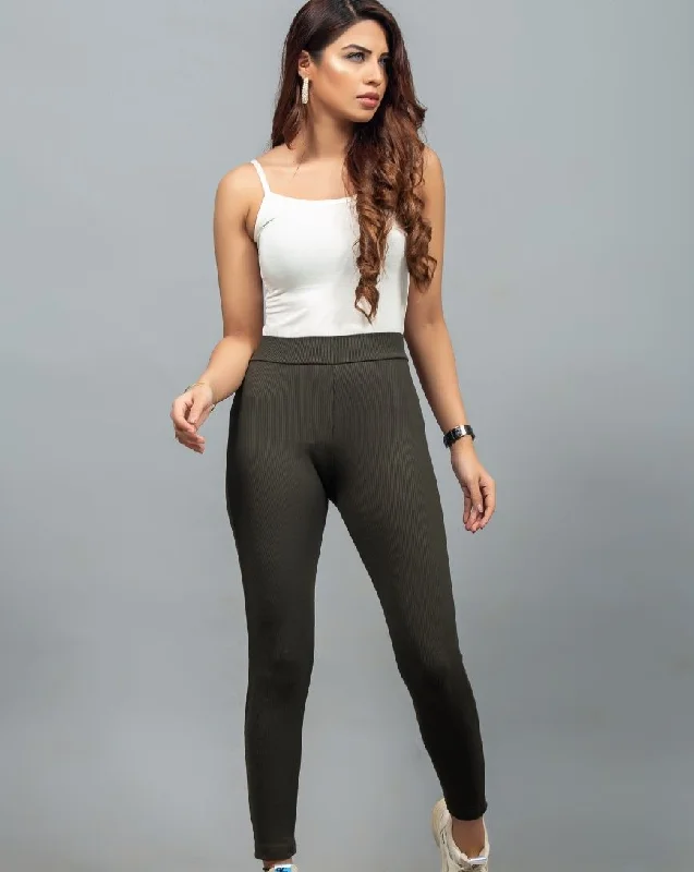 Wide Waistband Solid Leggings – Army Green Cozy Mid-Rise Workout Leggings