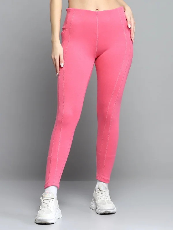 Women Pink Solid Regular Fit legging Comfortable Yoga Tights Leggings