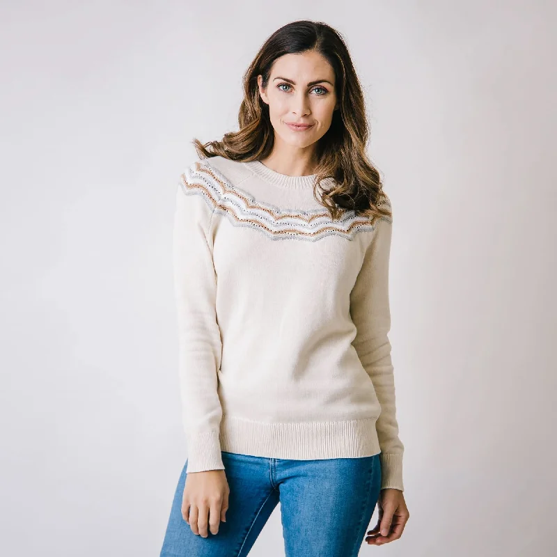 Fair Isle Raglan Sweater Stretchy Elastic Breathable