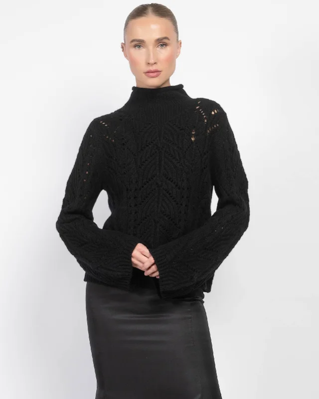 Knit Lace Turtleneck Sweater Embroidered Appliqued Beaded