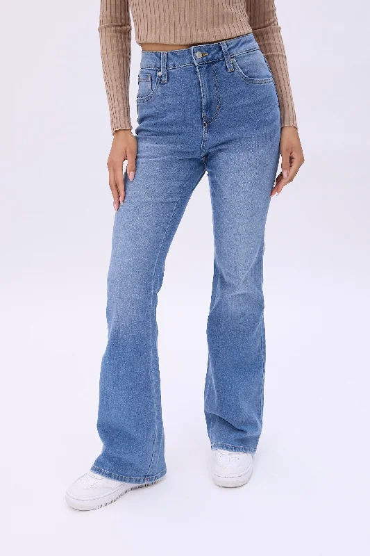 High Rise Flare Jeans Classic Blue Denim Jeans