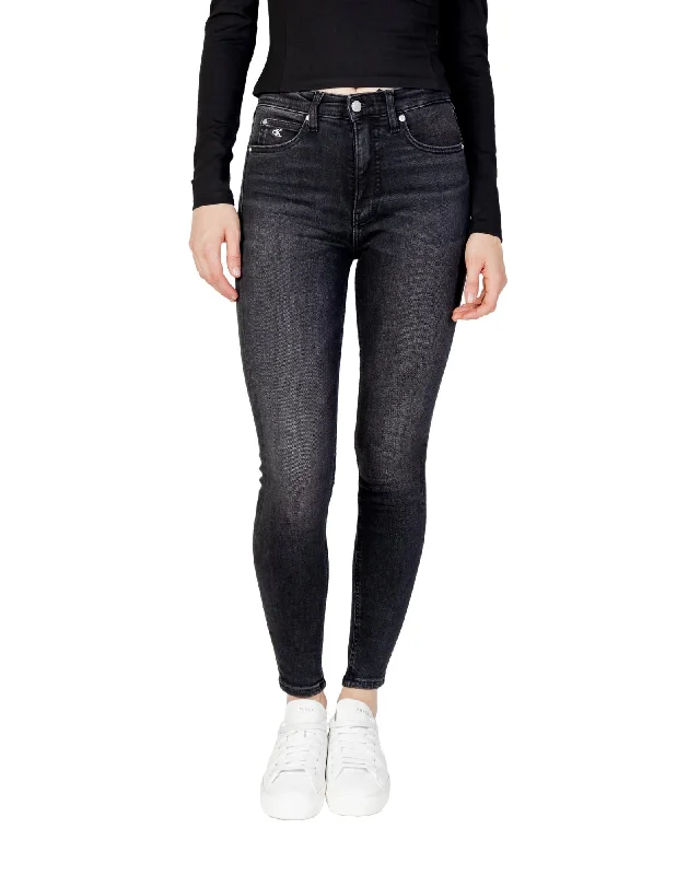 Calvin Klein Jeans Women's High Rise Skinny Jeans Black Trendy Patchwork Denim Jeans