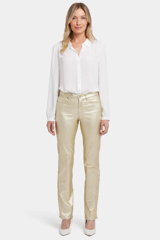 Coated Marilyn Straight Jeans - Gold Coated Comfortable Flare Leg Jeans