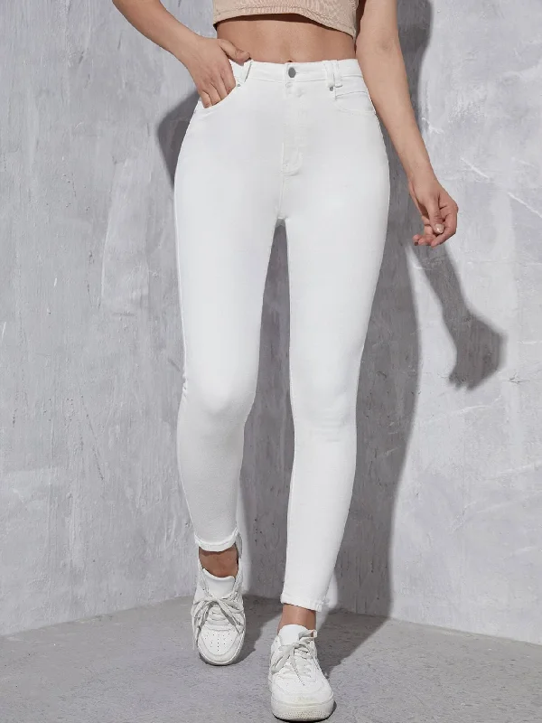 TANDUL  Women Regular Mid Rise White Jeans Trendy Wide-Leg High-Waist Denim