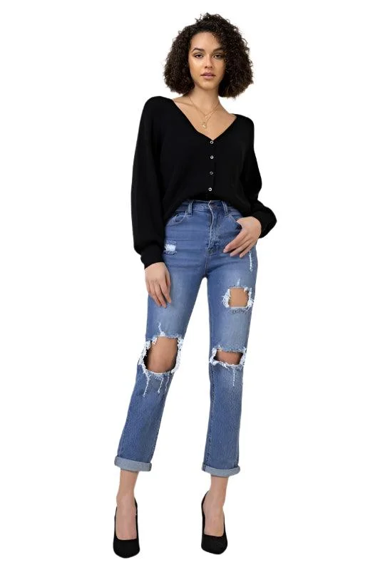 Distressed Boyfriend Jeans Casual Distressed Skinny Jeans