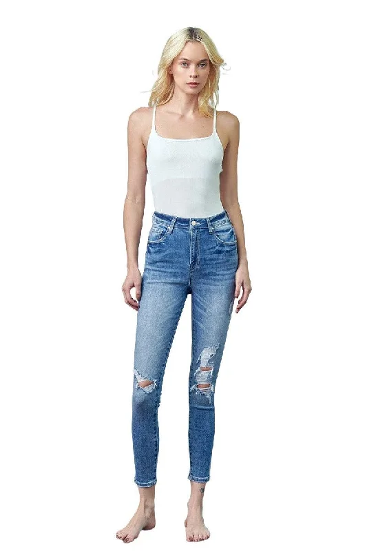 High Rise Ankle Skinny Jeans Comfortable Straight-Legged Denim