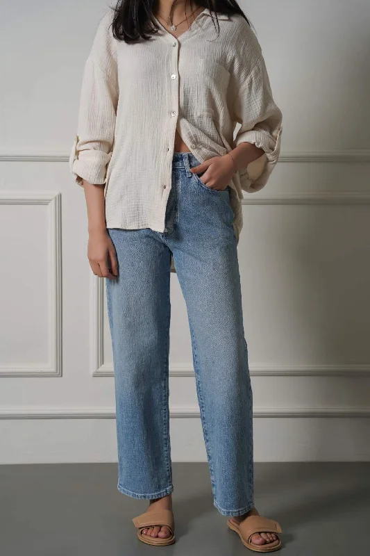 HIGH WAIST STRAIGHT JEANS Chic Faded Blue Jeans