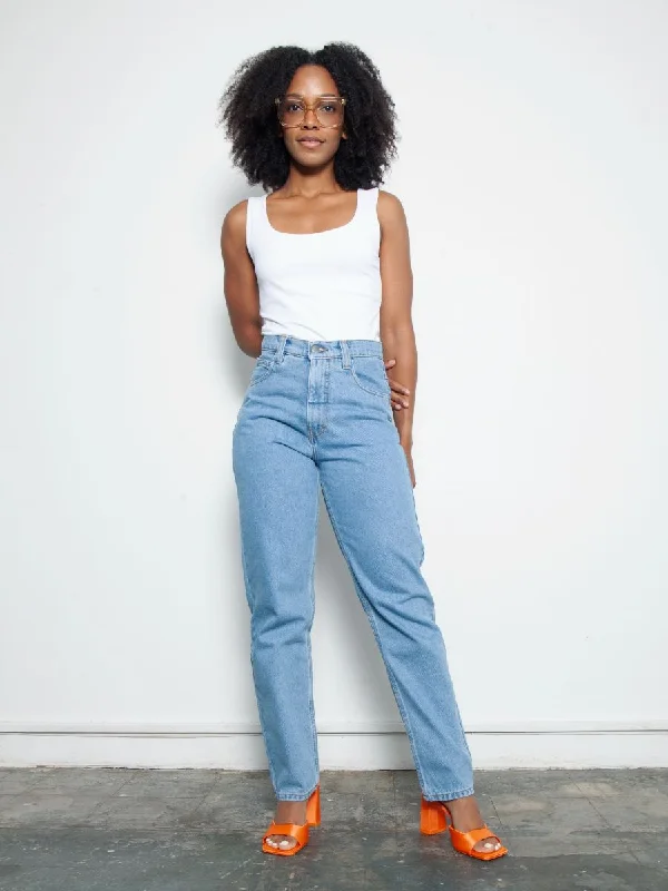 High Waisted Organic & Recycled Plain Blue Jeans Comfortable Boyfriend Jeans