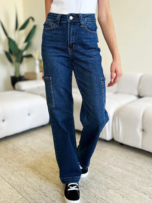 Judy Blue Full Size High Waist Cargo Jeans Fashionable Relaxed Fit Denim