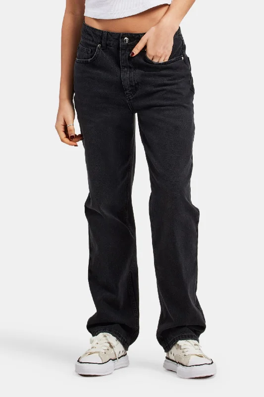 Ladies Straight Leg Jeans  - Black Casual Wide-Legged Denim Jeans