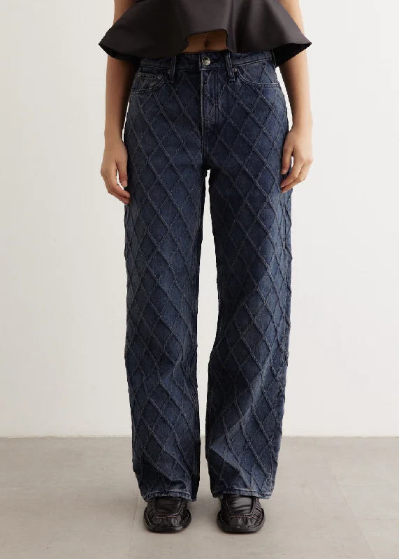 Logan Quilted Mid-Rise Wide Leg Jeans Comfortable Full-Length Denim Jeans