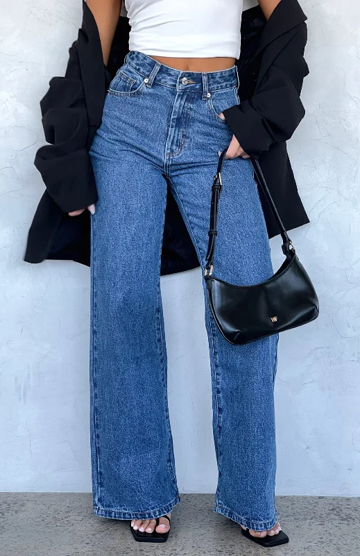 Lola High Rise Wide Leg Jeans True Blue Cozy Stretch High-Waist Jeans