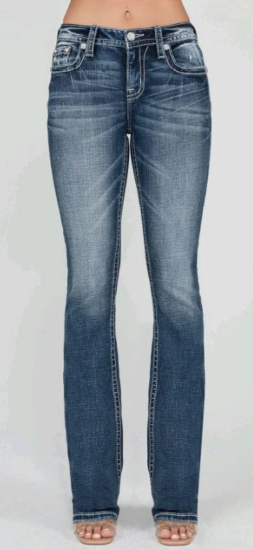 Mid-Rise Bootcut Miss Me Jeans with Faux back Pocket Trendy Plus Size Jeans