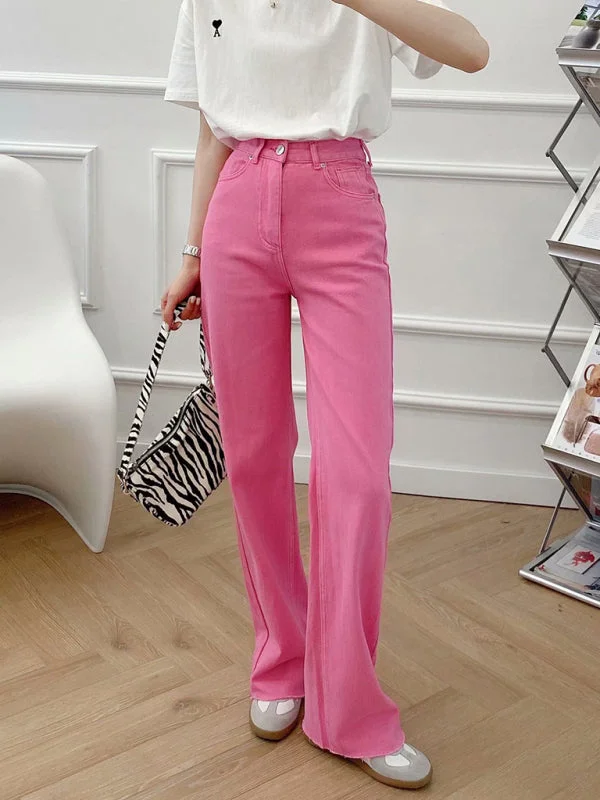 New Street High Waist Casual Straight Leg Wide Leg Pants Female Jeans Chic Cropped Jeans