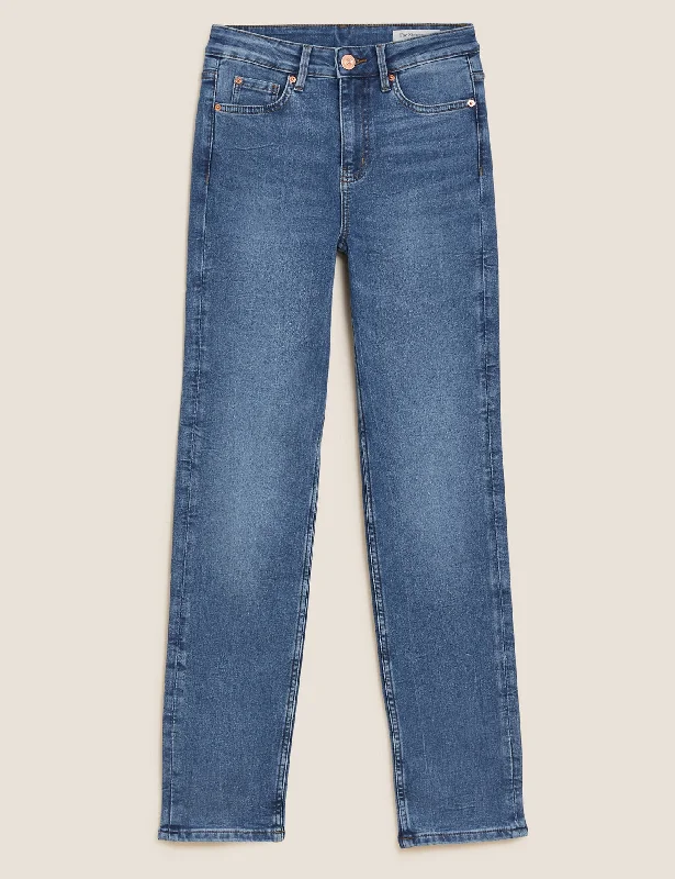 Sienna Straight Leg Jeans with Stretch Fashionable Raw Edge Jeans