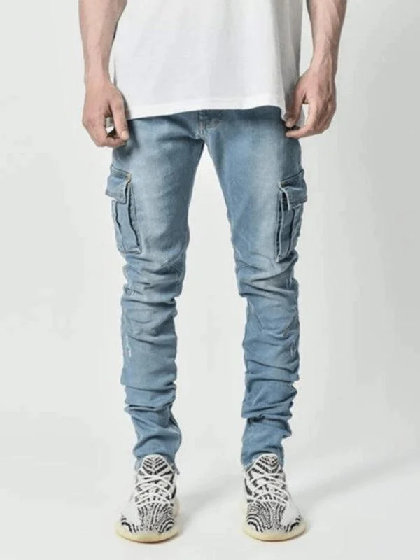 Skinny Cargo Jeans For Men Trendy Low-Rise Bootcut Jeans