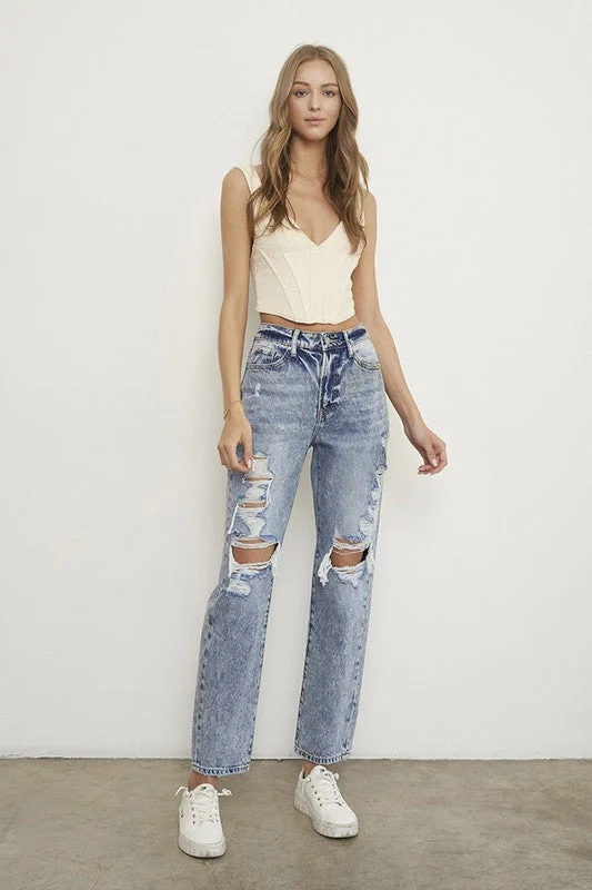 SLIM BOYFRIEND JEANS Stylish Stone-Wash Denim Jeans