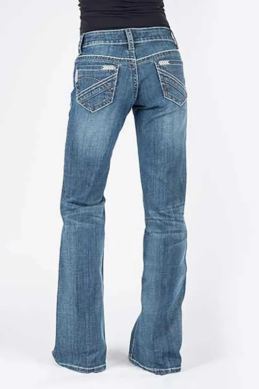 Stetson 214 Trouser Fit w/ Chevron Back Pocket - Women's Jeans Fashionable Raw Hem Bootcut Jeans