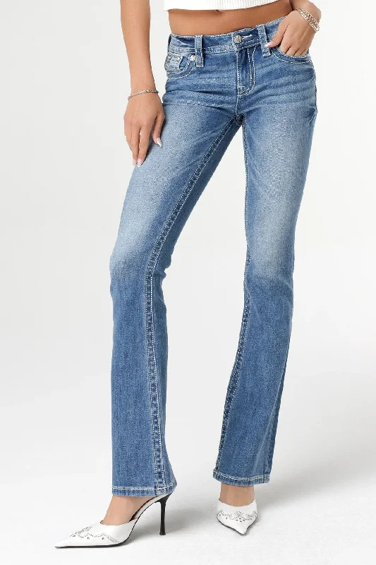 Stitched to Topaz Bootcut Jeans Trendy Low-Rise Slim Jeans