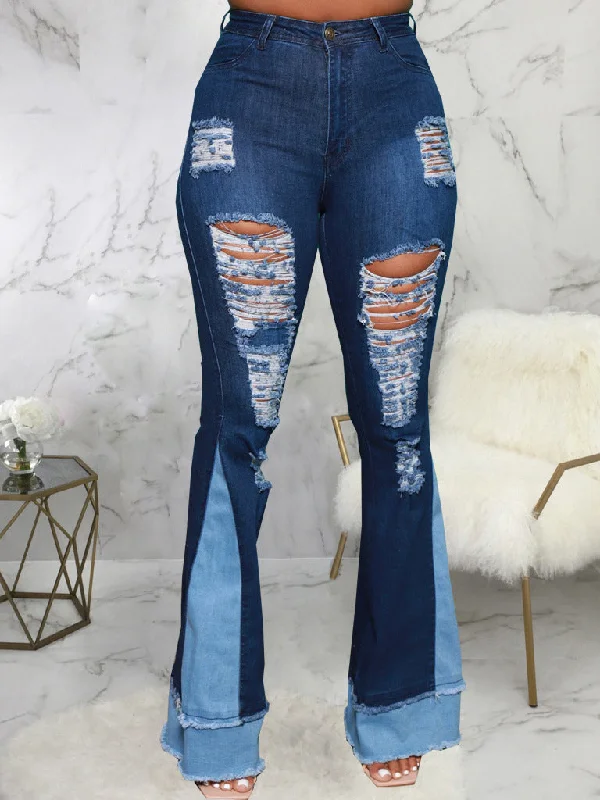 Stylish Versatile Hollow Out Bootcut Jeans Women Comfortable Boyfriend Jeans